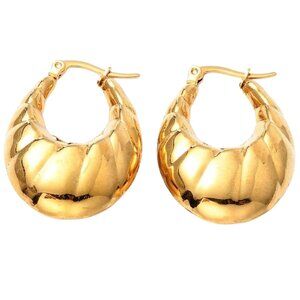 1 3/8 Inch 35mm Hoop Gold Tone Pierced Post Earrings